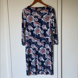 Tory Burch floral silk knee length dress. Size L.